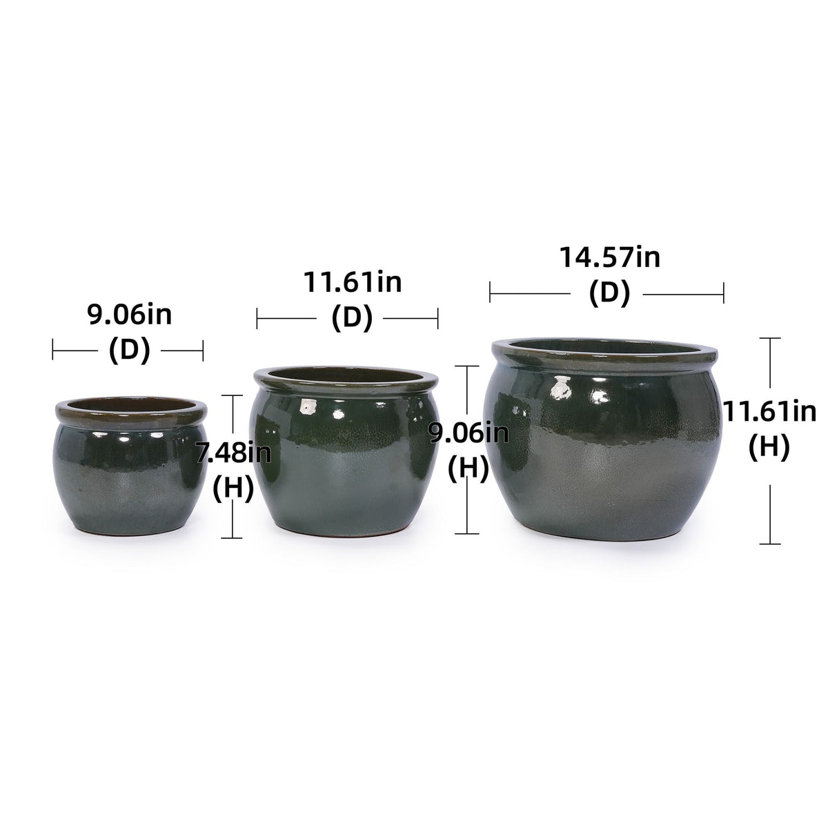 3 Pieces Ceramic Flowerpot Planter for Patio, Garden or Windowsills