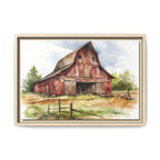Rustic Red Barn Farmhouse Canvas Wall Art – Country Landscape Barn Print