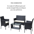 4 PC Rattan Patio Furniture Set Outdoor Cushioned Wicker Sofa