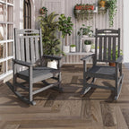 Outdoor Rocking Chair Set of 2, HDPE Patio Rocking Chair for Adults, Oversized Outdoor Rocker for Porch Garden Lawn,Grey