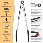 3-Pieces: Kitchen Tongs Stainless Steel with Silicon