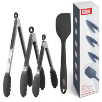 4-Pack: Kaluns Kitchen Tongs for Cooking with Silicone Spatula