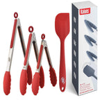 4-Pack: Kaluns Kitchen Tongs for Cooking with Silicone Spatula