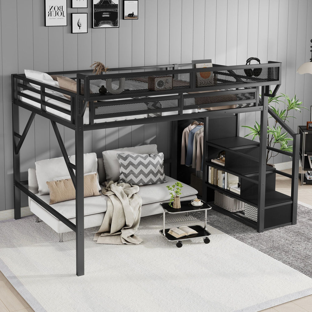 Loft Bed With Storage Shelves, Wardrobe