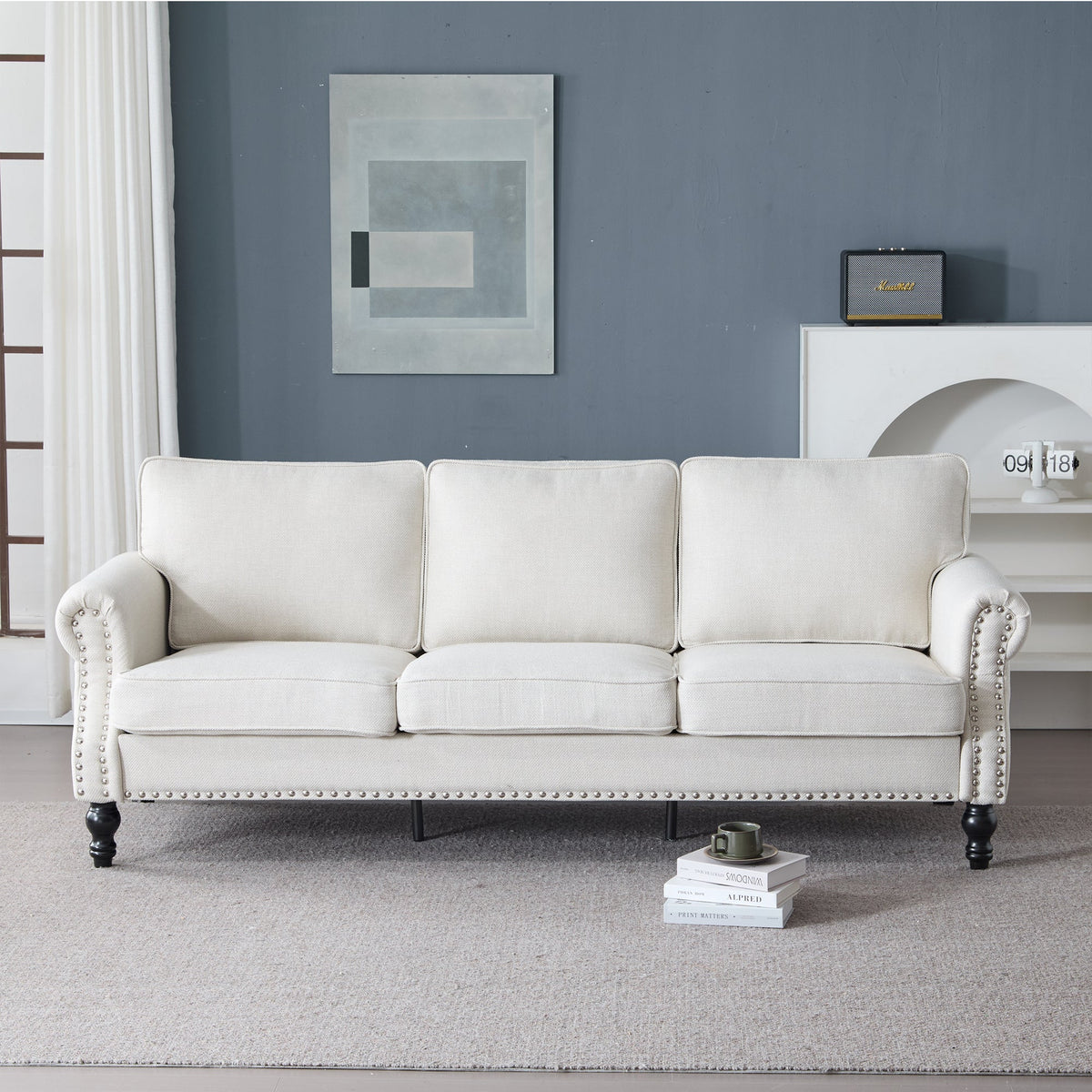 83 Inch Faux Leather Rolled Arm Sofa with Nailhead Trim