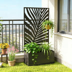 Outdoor Raised Garden Bed with Privacy Screen and Metal Planter Box