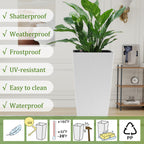 Indoor/Outdoor Modern Faux Rattan Design Square Planter, 22.6 inch White Plastic Large Planter with Automatic Watering System for Home and Garden (White, 22.6 inch - 2 Pack)