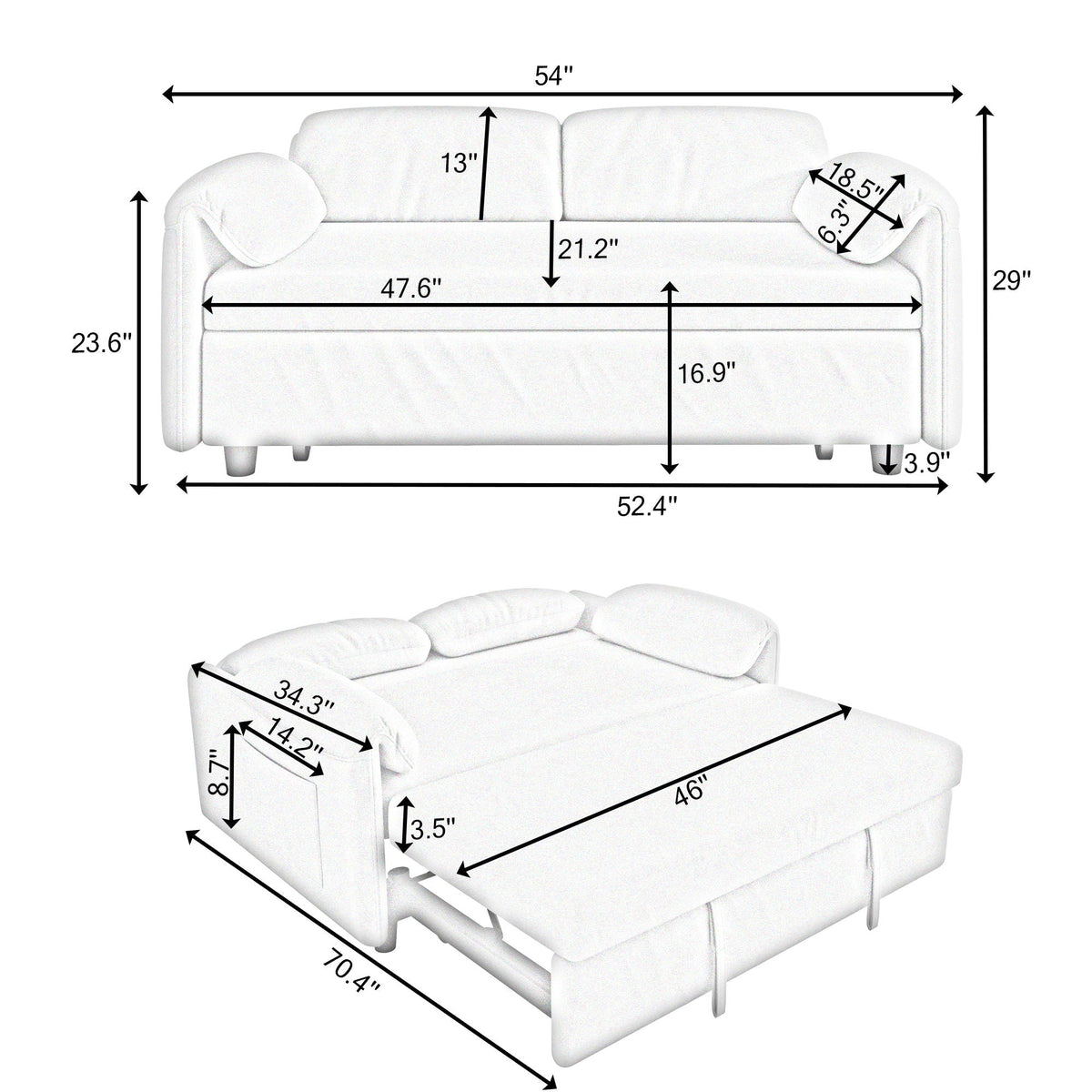 Sofa, Dual Purpose Lounge With Retractable Queen Size Bed