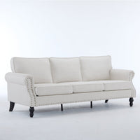 83 Inch Faux Leather Rolled Arm Sofa with Nailhead Trim