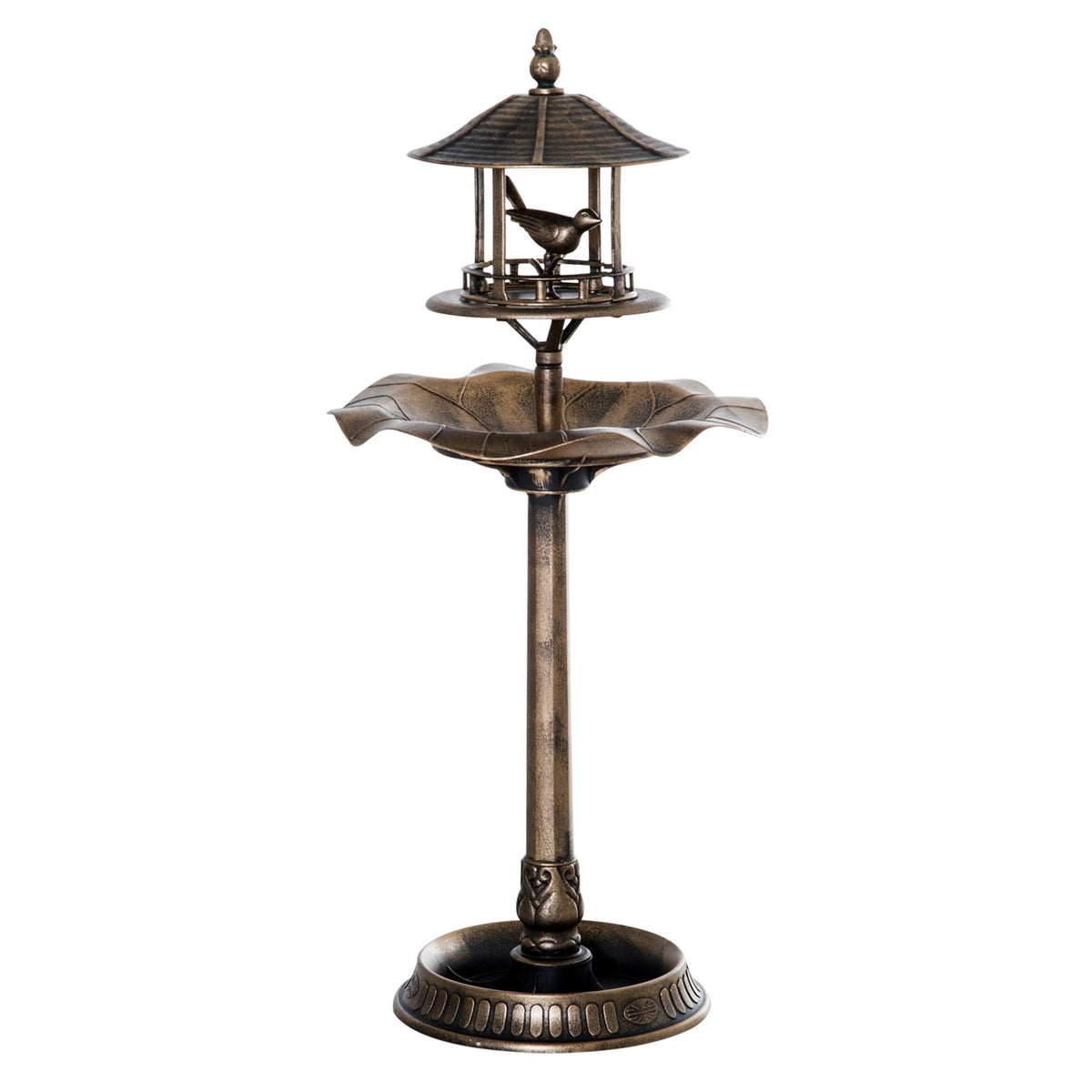 Outsunny 3-in-1 Garden Bird Bath Bowl Pedestal with Bird Feeder and Planter