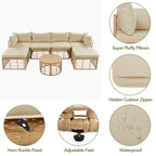 7 Pieces Outdoor Patio Furniture, All-Weather Rattan Sectional Sofa Set with Thick Cushions and Pillows, Freely Combined Conversation Sets for Garden, Backyard, Balcony, Brown