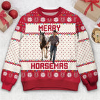 Personalized Merry Horsemas Ugly Sweater - Christmas Gift Idea For Horse Lover - Upload Photo