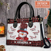 Personalized Grandma Snowman PU Leather Handbag With Long Straps - Up to 10 Kids - Christmas Gift Idea For Grandma/Nana