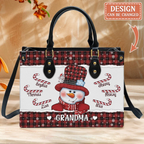 Personalized Grandma Snowman PU Leather Handbag With Long Straps - Up to 10 Kids - Christmas Gift Idea For Grandma/Nana