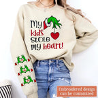 Personalized Grinch Hand Embroidered Sweater - Up to 6 Kids - Christmas Gift Idea For Grandma/Mom - My Kids Stole My Heart