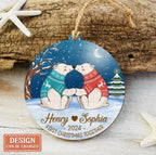 Personalized Family Bear Wooden Ornament - Christmas Gift Idea For Family/Parents With Kids - First Christmas Together