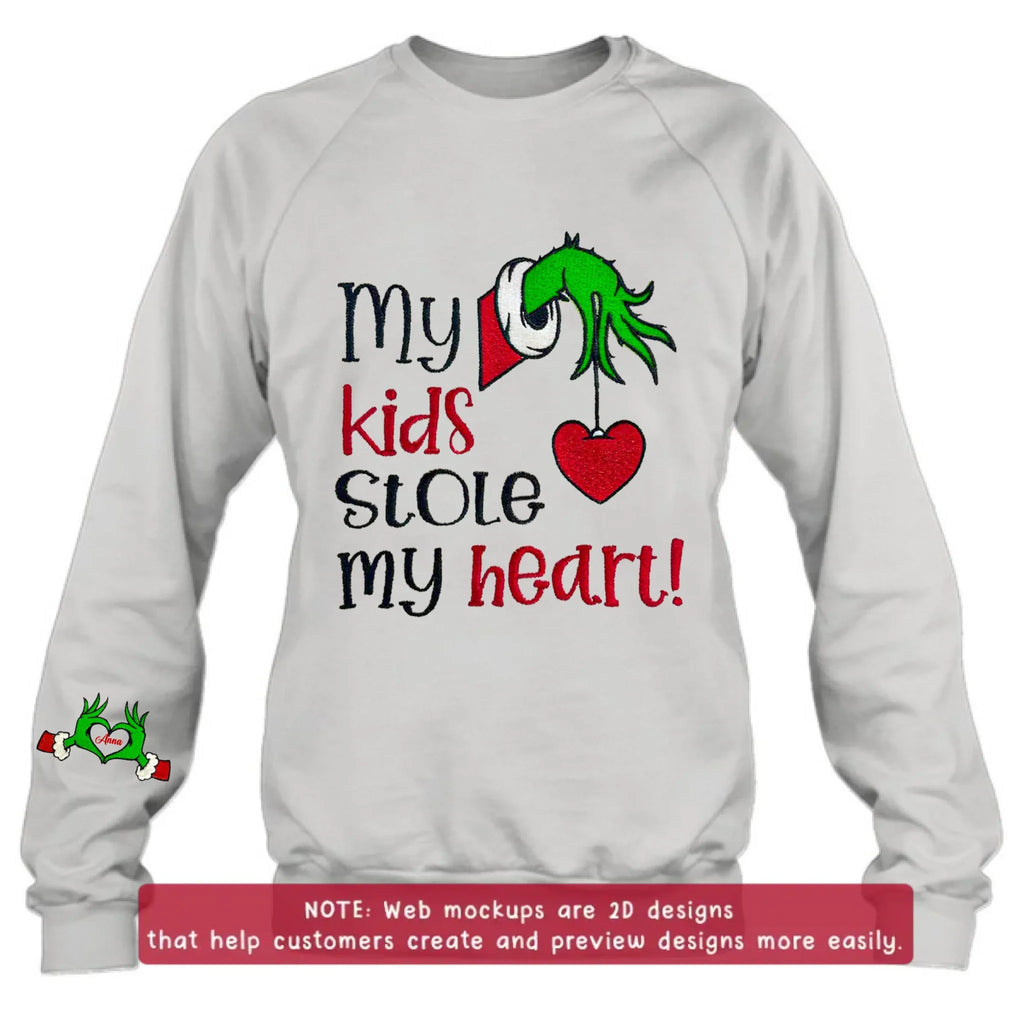 Personalized Grinch Hand Embroidered Sweater - Up to 6 Kids - Christmas Gift Idea For Grandma/Mom - My Kids Stole My Heart