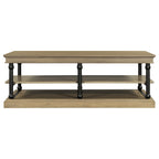 55.1' Wood Coffee Table with Black Legs and Open Storage Shelves