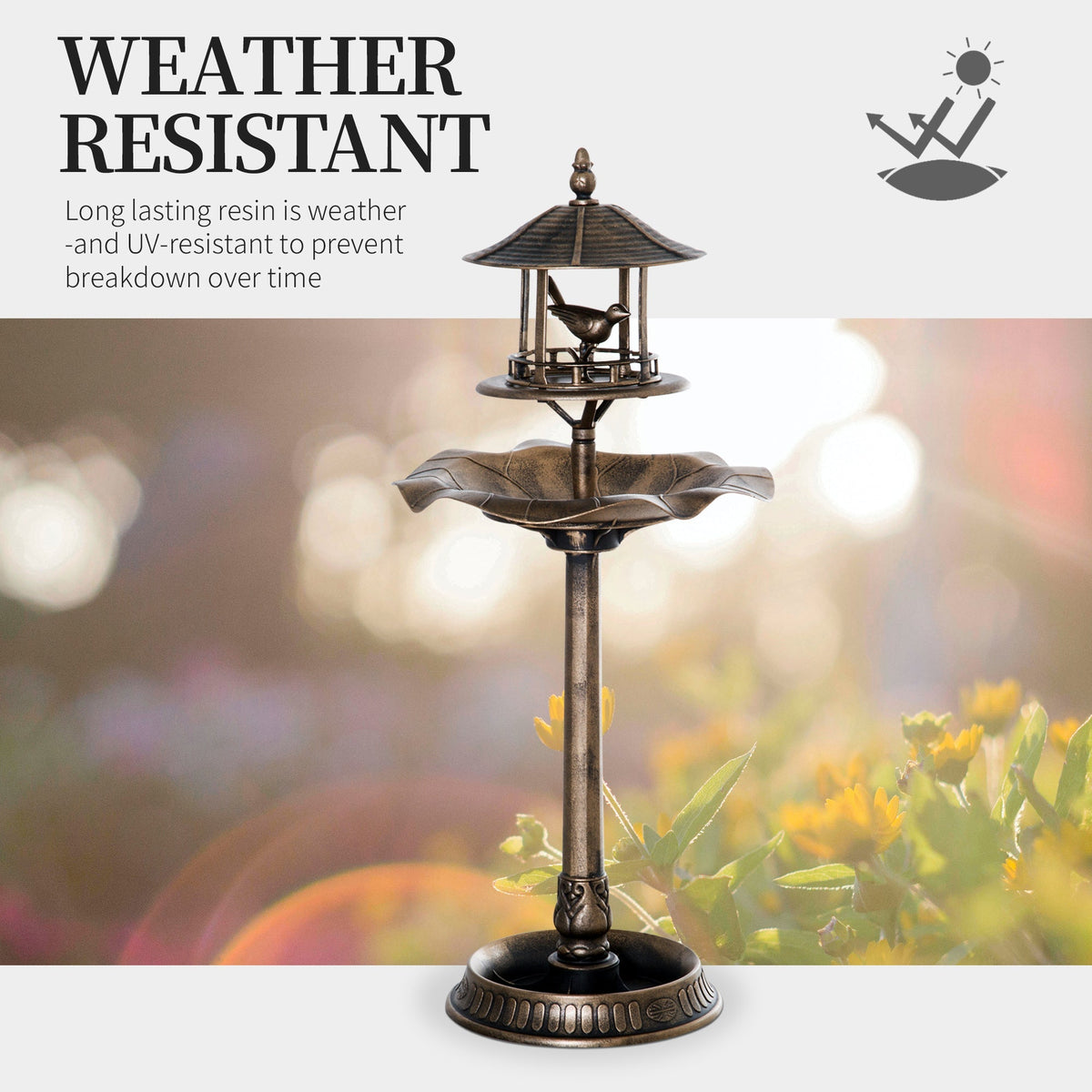 Outsunny 3-in-1 Garden Bird Bath Bowl Pedestal with Bird Feeder and Planter
