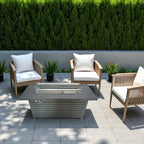 Outdoor Gas Fire Pit Table With Durable Construction And Lid - Gray