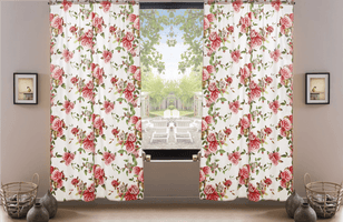 DaDa Bedding Set of 2-Pieces Romantic Roses Pink Floral Sheer Window Panel Curtains (JHW-879)