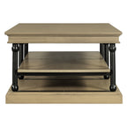 55.1' Wood Coffee Table with Black Legs and Open Storage Shelves