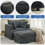Oversized Corduroy Chaise Lounge with Ottoman in Dark Gray