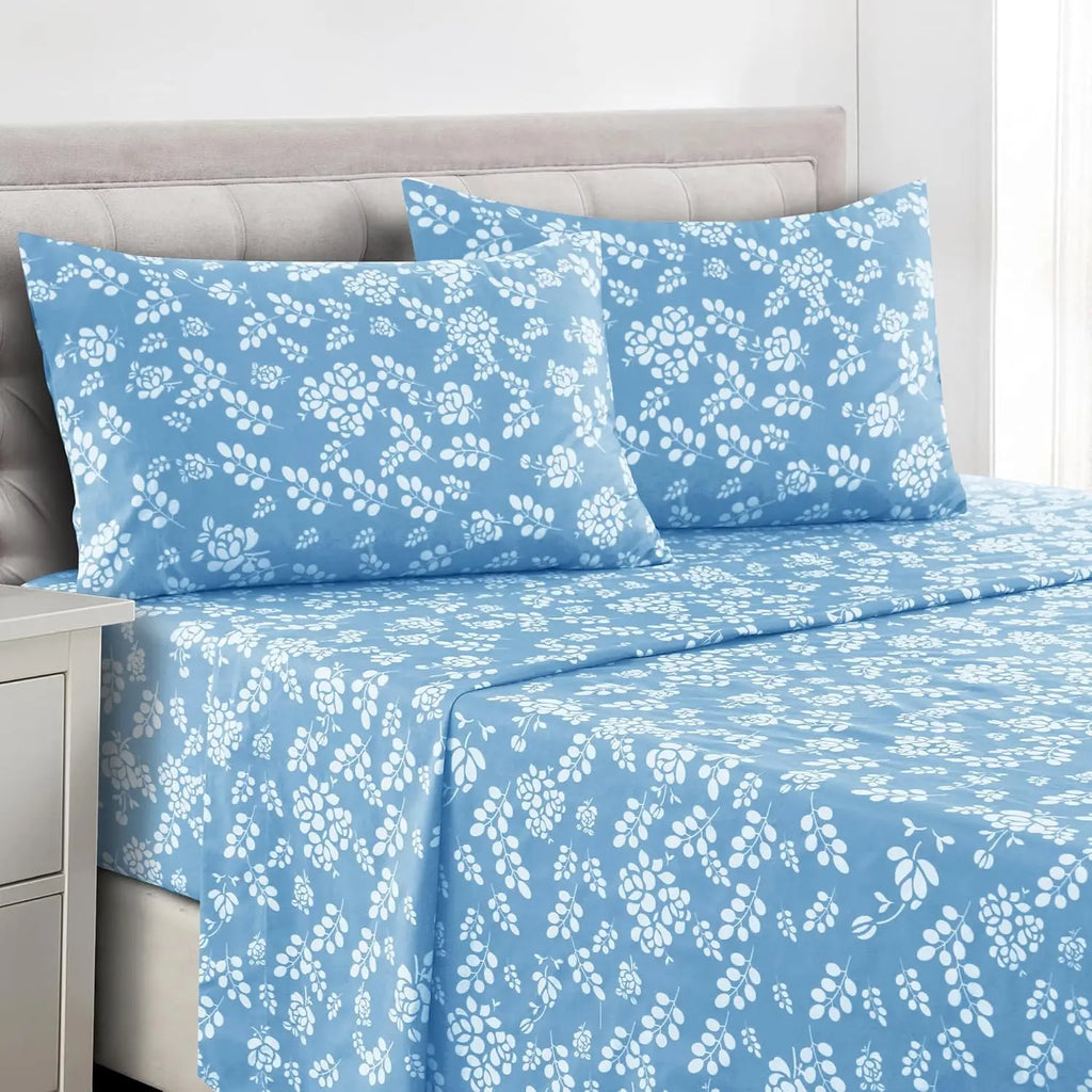 Lux Décor 4pc Floral Bedsheet Set, Soft Microfiber Wrinkle Free Sheets - Luxurious Printed Bed Sheets