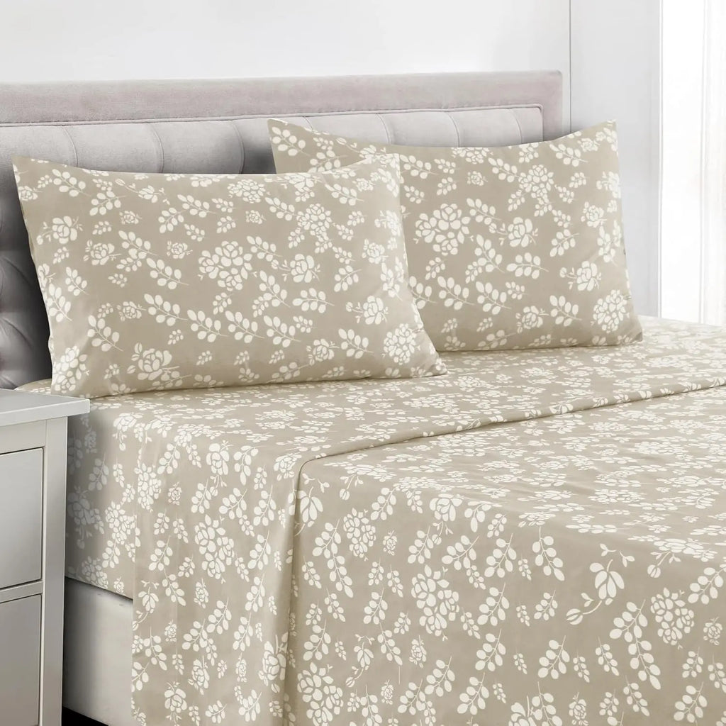 Lux Décor 4pc Floral Bedsheet Set, Soft Microfiber Wrinkle Free Sheets - Luxurious Printed Bed Sheets