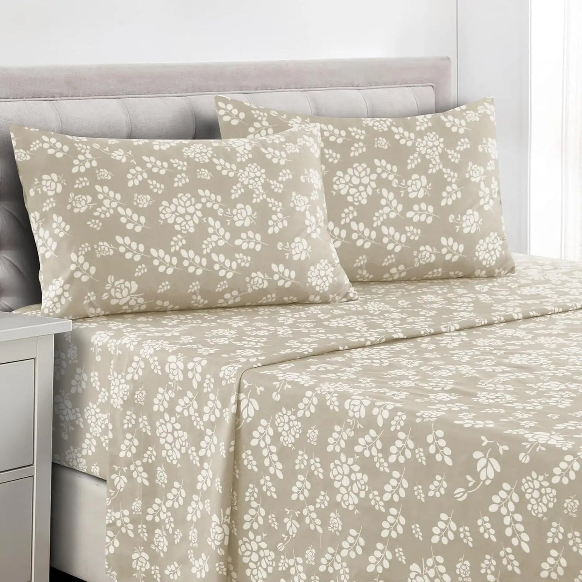 Lux Décor 4pc Floral Bedsheet Set, Soft Microfiber Wrinkle Free Sheets - Luxurious Printed Bed Sheets