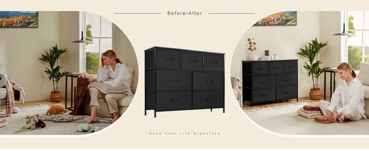 JHK Desser For Bedroom With 7 Fabric Drawers Organizer Storage Closet Chest Clothes For Living Room Display Cabinet Of Furniture