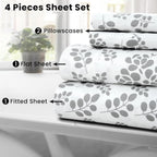 Lux Décor 4pc Floral Bedsheet Set, Soft Microfiber Wrinkle Free Sheets - Luxurious Printed Bed Sheets