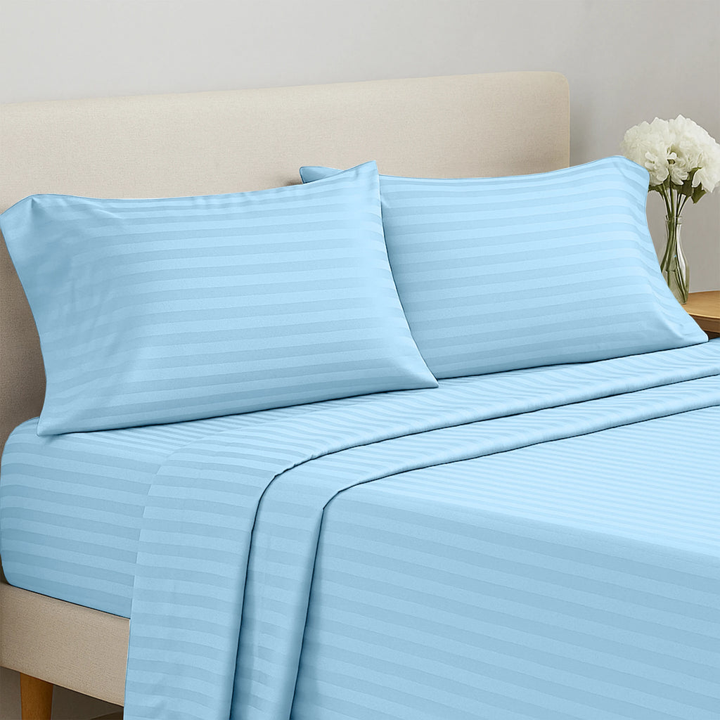 Lux Decor Collection 4 Pc Stripe Bed Sheets High GSM Brushed Microfiber Sheets - Elevate Your Sleep Experience