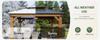 Nordivale 10x12FT Cedar Wood Hardtop Gazebo Permanent Wooden Pavilion Galvanized Steel Double Roof Outdoor Canopy for Patio Garden Deck Natural