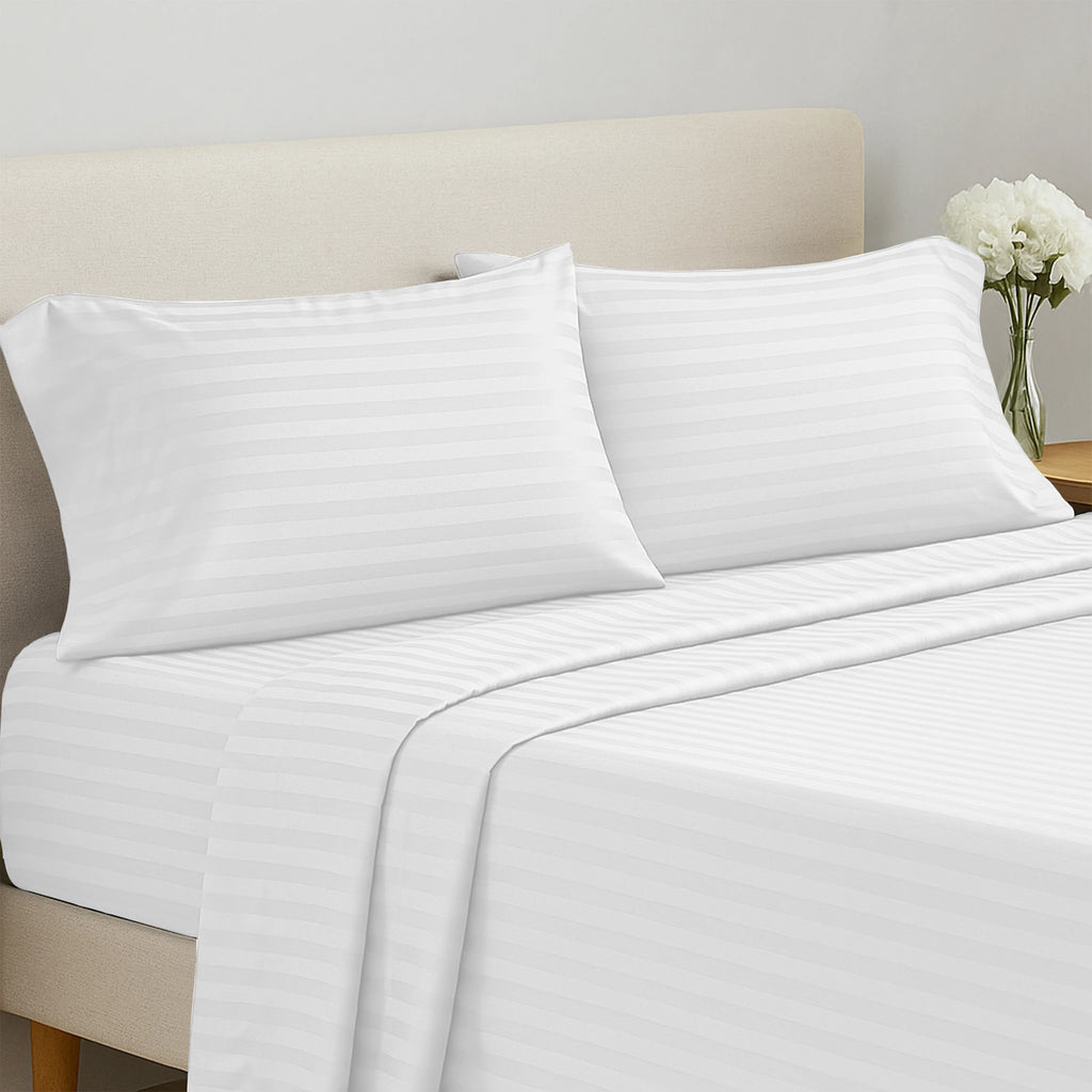 Lux Decor Collection 4 Pc Stripe Bed Sheets High GSM Brushed Microfiber Sheets - Elevate Your Sleep Experience