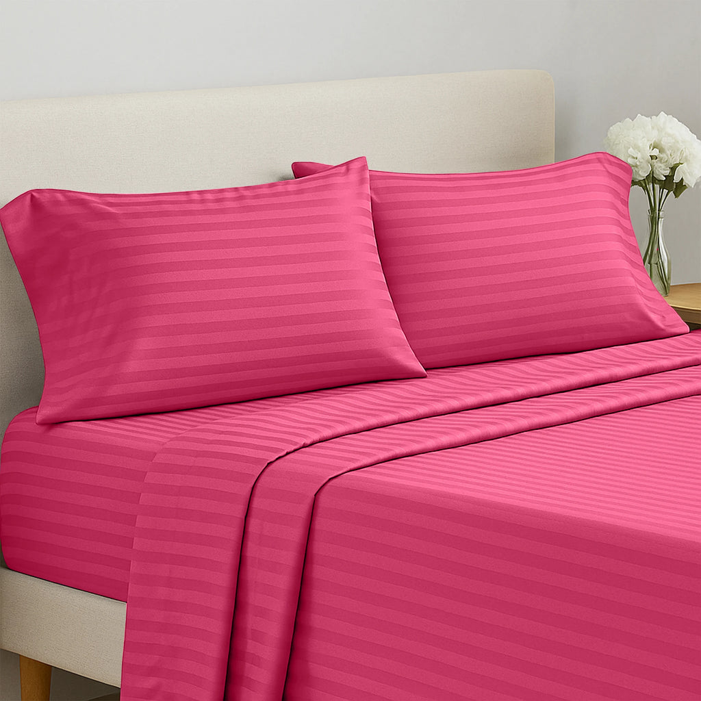 Lux Decor Collection 4 Pc Stripe Bed Sheets High GSM Brushed Microfiber Sheets - Elevate Your Sleep Experience