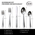 HANSMART 48-Piece Stainless Steel Flatware Set Service for 8 Silver Cutlery Set Silverware Set Kitchen Tableware Utensils Set with 16 Teaspoons Spoons Forks Knives Dinner Cutlery Silverware Sets