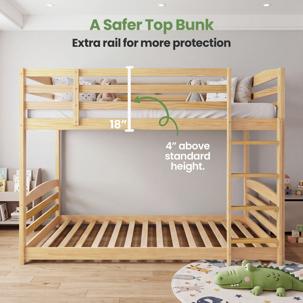Solid Wood Twin Over Twin Bunk Bed For Kids