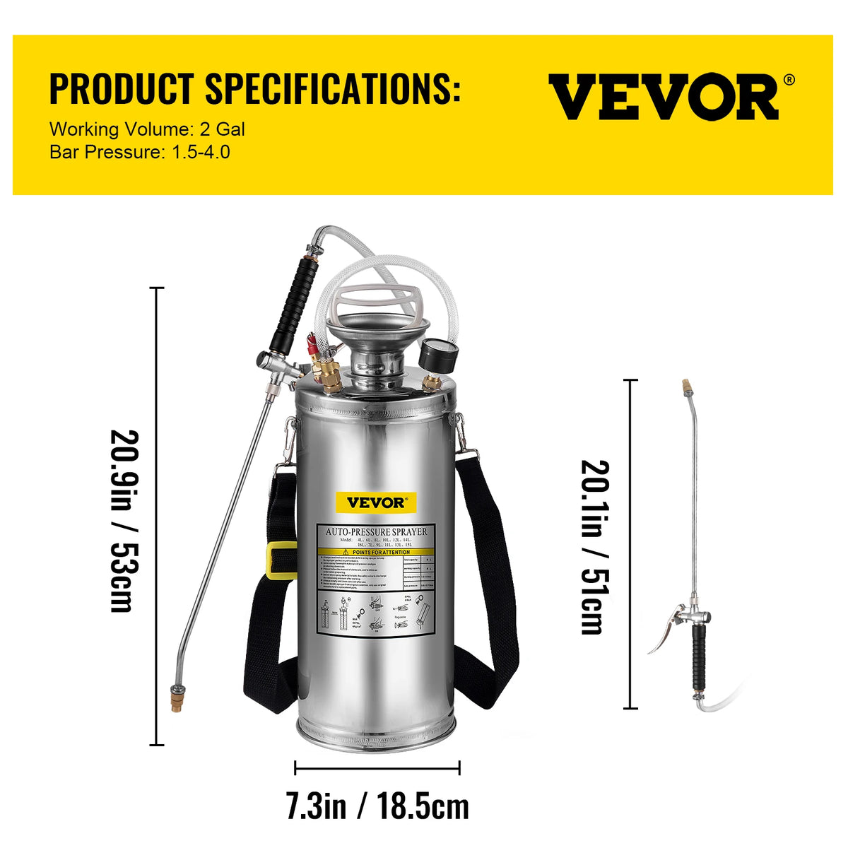 SucceBuy 4-12L Hand Powered Sprayer Stainless Steel Watering Spraying Atomizer Pump Home Ground Garden Cleaning Sprayer