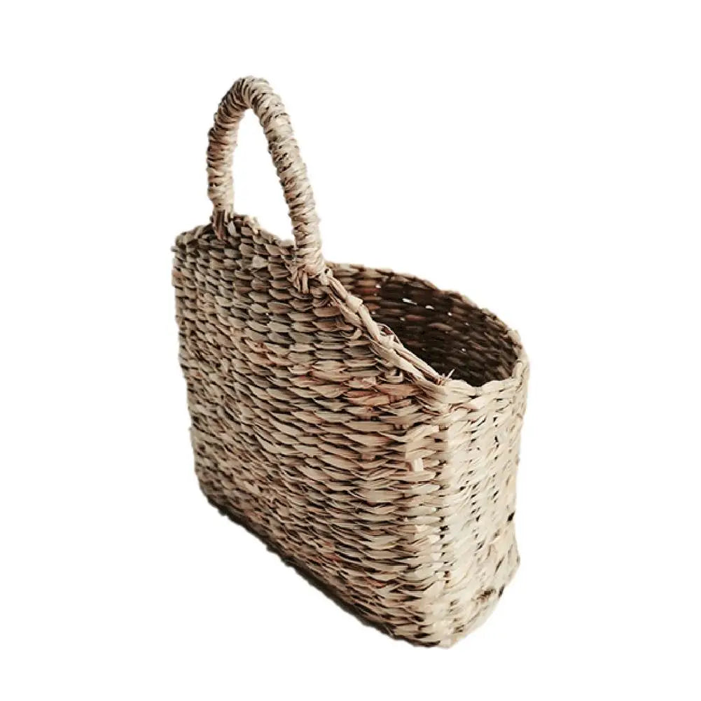 Wall Hanging Woven Basket Home Decor Rustic Straw Storage Basket Rattan Straw Woven Plant Holder House Storage Shelf