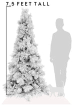 7.5' Slim Snow Flocked Atka Christmas Tree with Metal Stand and Instant Connect