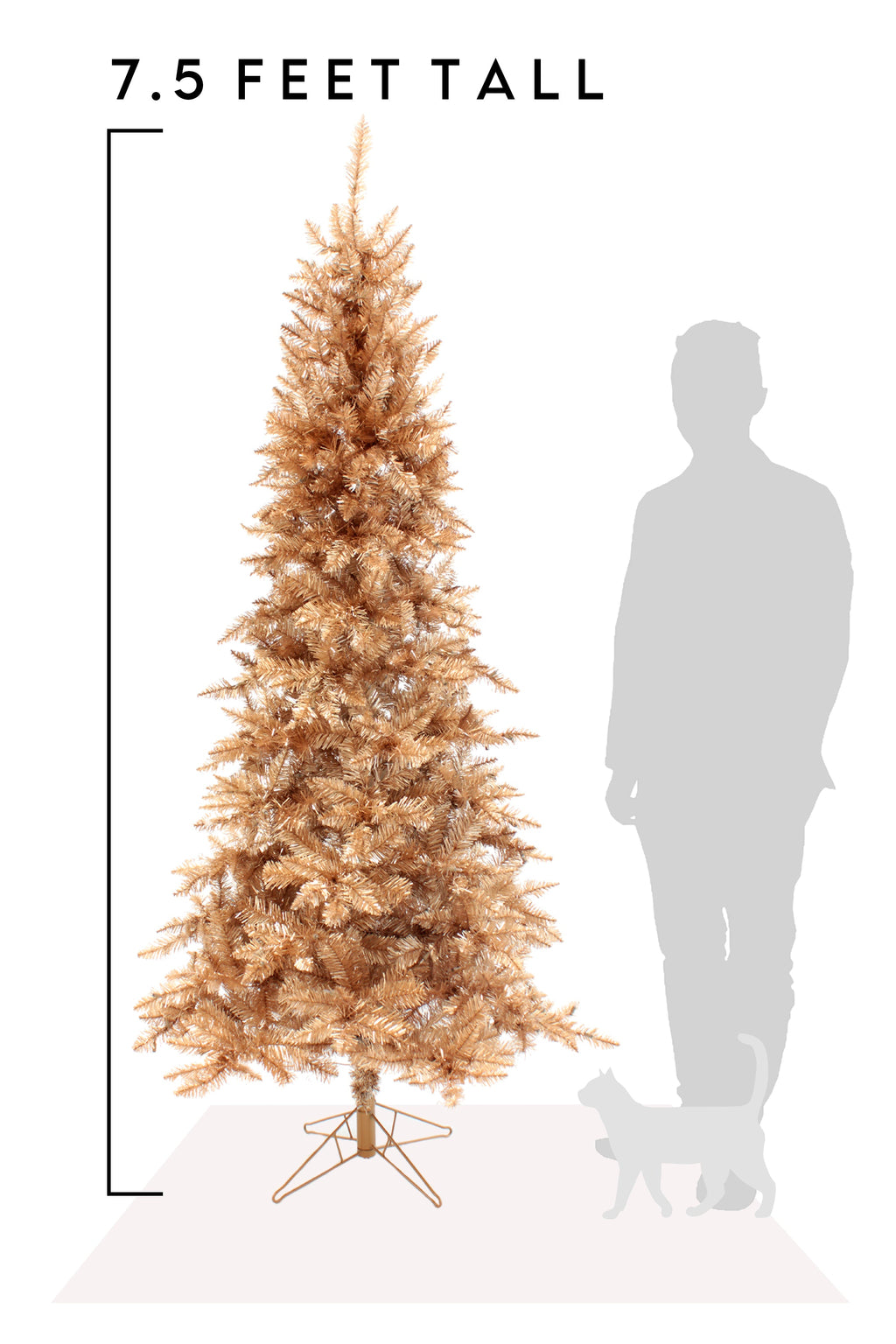 Rose Gold Slim Christmas Tree Unlit with Metal Stand