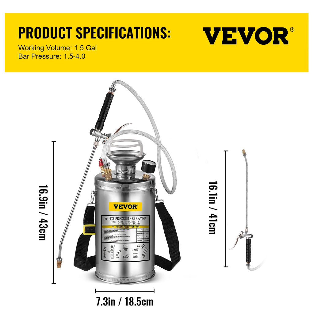 SucceBuy 4-12L Hand Powered Sprayer Stainless Steel Watering Spraying Atomizer Pump Home Ground Garden Cleaning Sprayer
