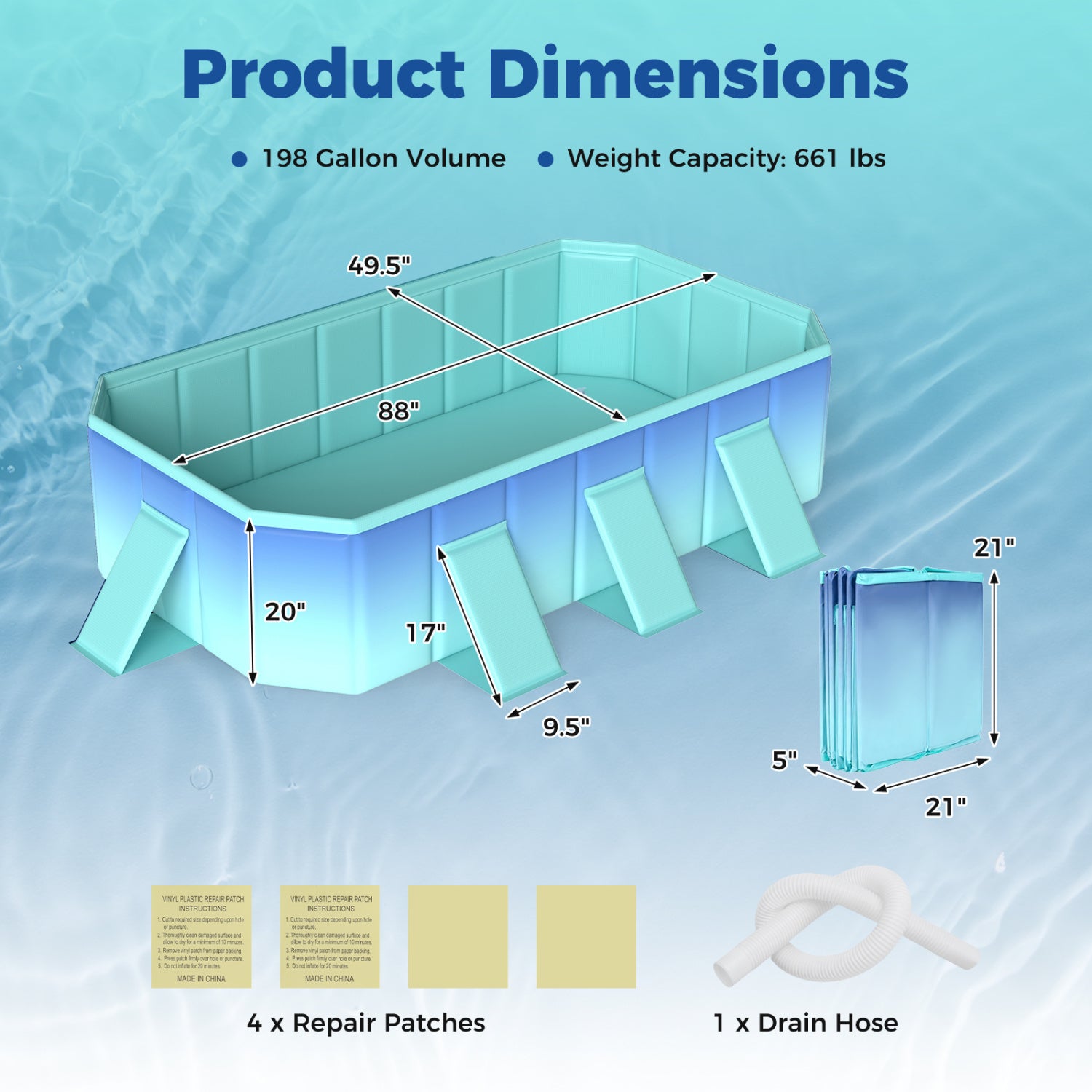 Portable Above Ground Swimming Pool with 8 Support Panels