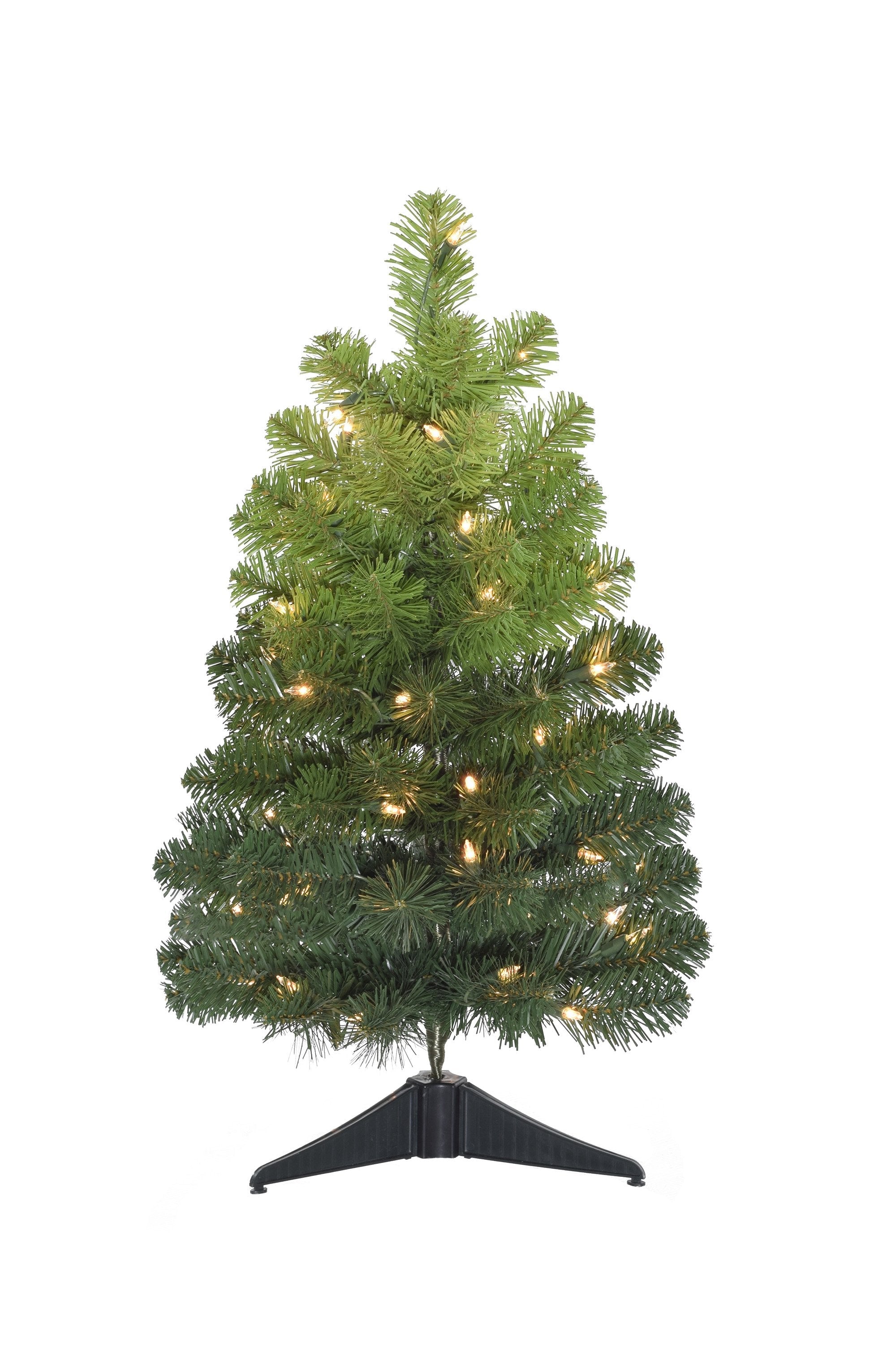 24" Pre-lit Tabletop Ombre Green Christmas Tree with Plastic Stand