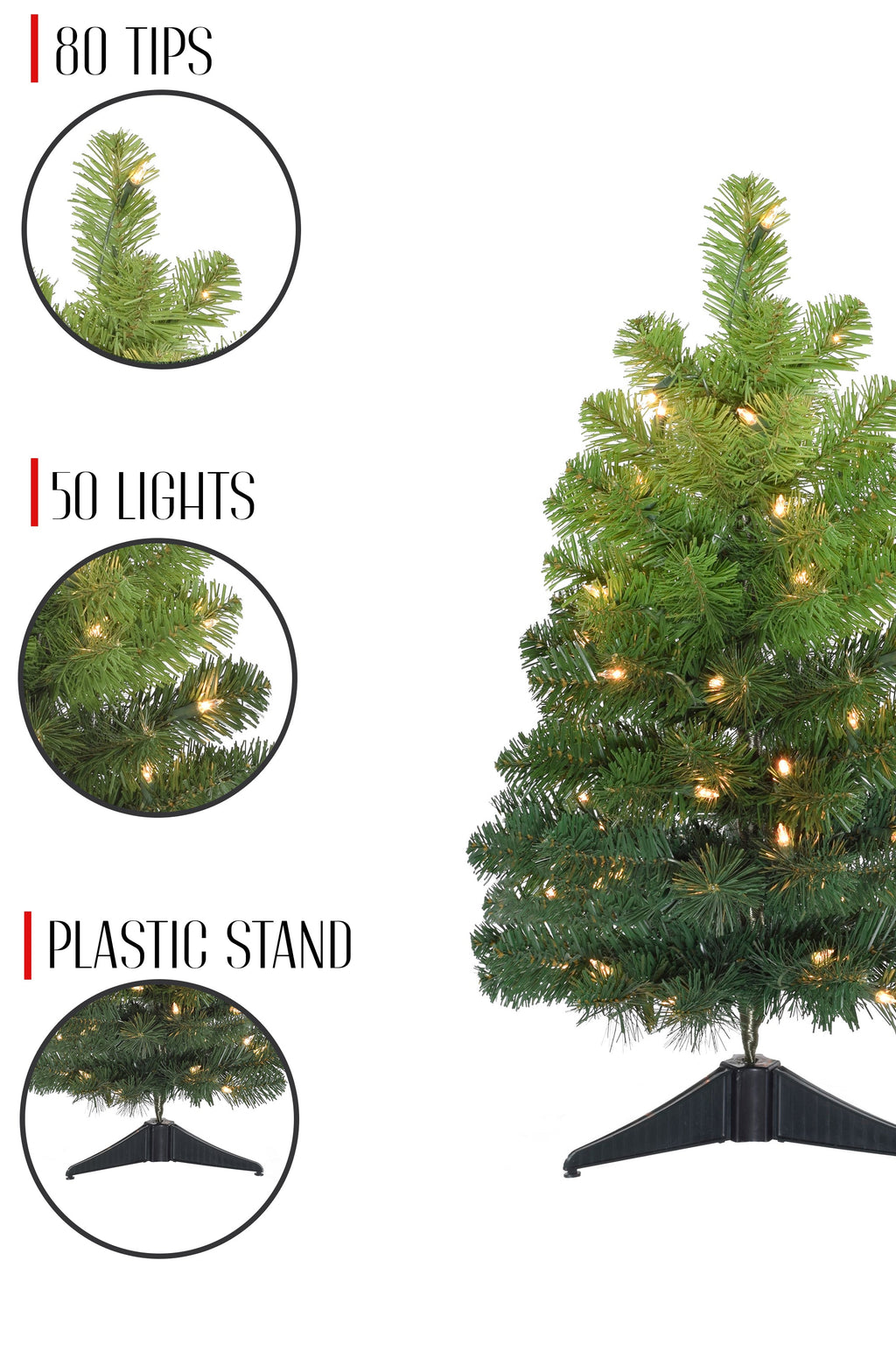24" Pre-lit Tabletop Ombre Green Christmas Tree with Plastic Stand