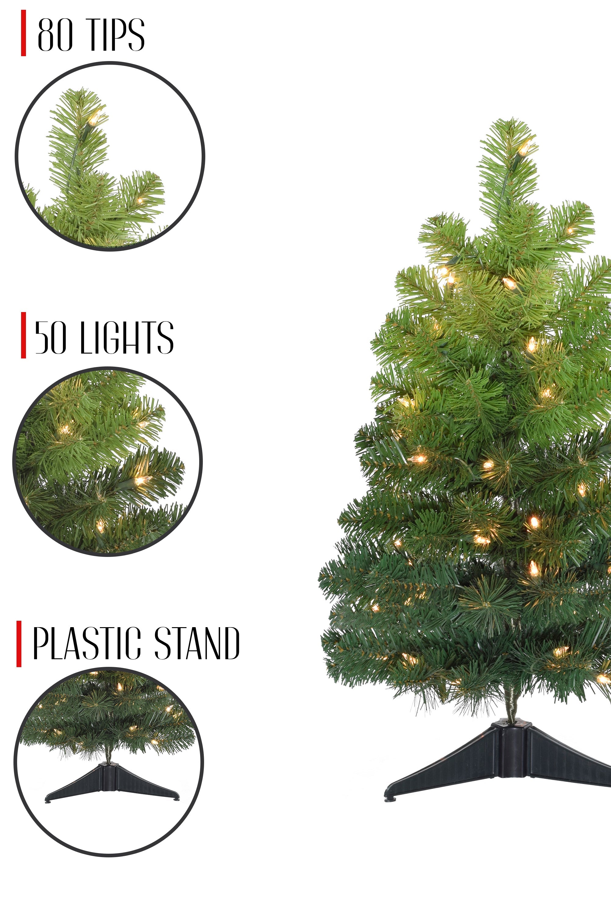 24" Pre-lit Tabletop Ombre Green Christmas Tree with Plastic Stand