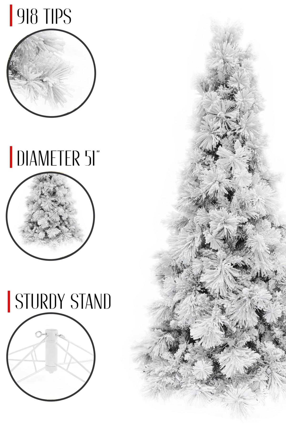 7.5' Slim Snow Flocked Atka Christmas Tree with Metal Stand and Instant Connect