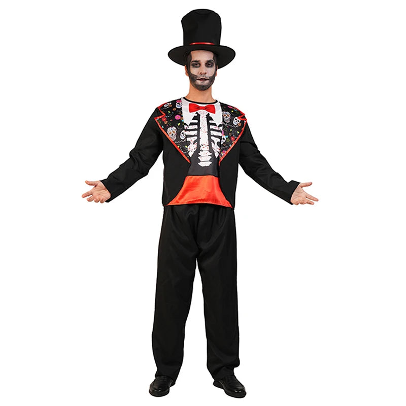 Halloween Adult Mexican Dead Day Horror Zombie Skull Flower Ghost Stage Role Playing Costume Party Masquerade Dress Up