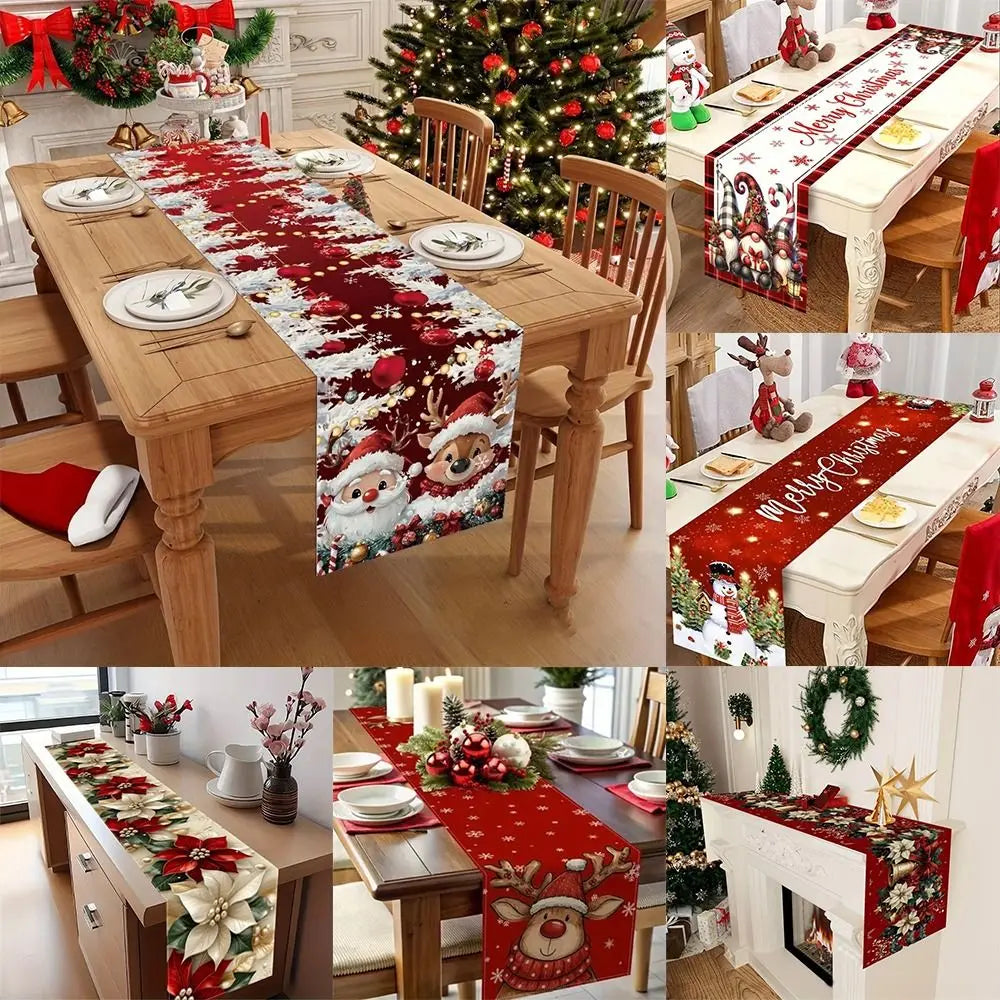 New New Year Christmas Table Runner Snowman Santa Claus Christmas Tablecloth Navidad Gift Elk Table Decor Christmas Party